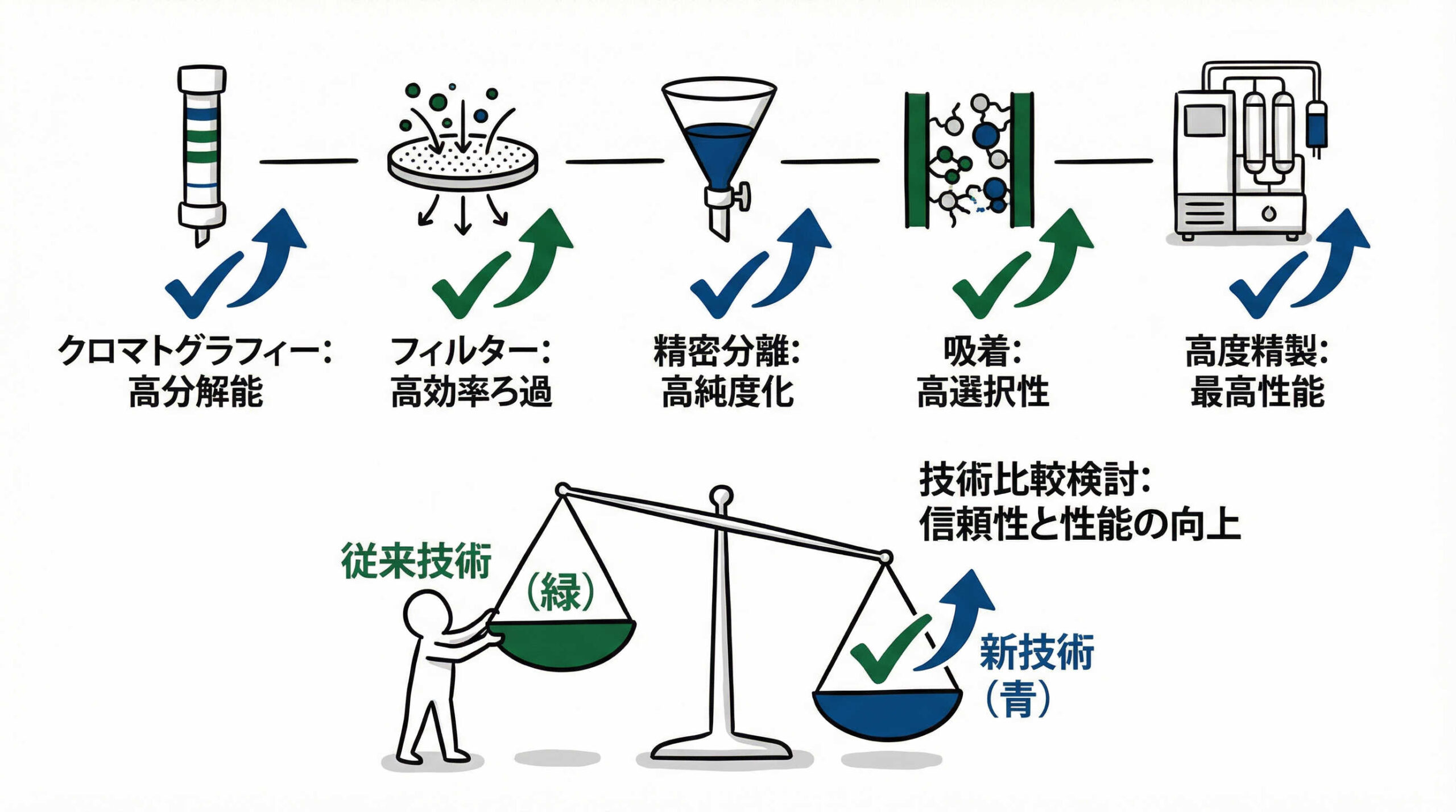 量産化・実用化に向けた最新の分離精製技術の比較